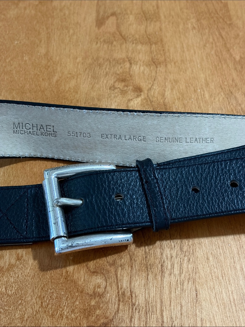 Michael Kors Black Genuine Leather women’s Belt with Silver Buckle size XL